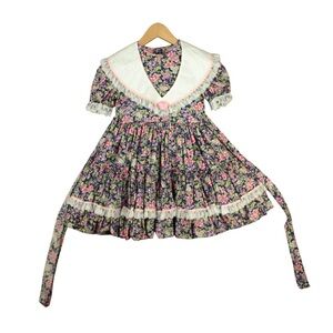 Vintage Gold Bell Full Circle Floral Layered Dress Collar Pageant Sz 7 Blue